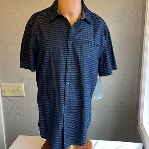 🔥 Calvin Klein -short sleeve striped woven- snap front- NEW with tags -LARGE